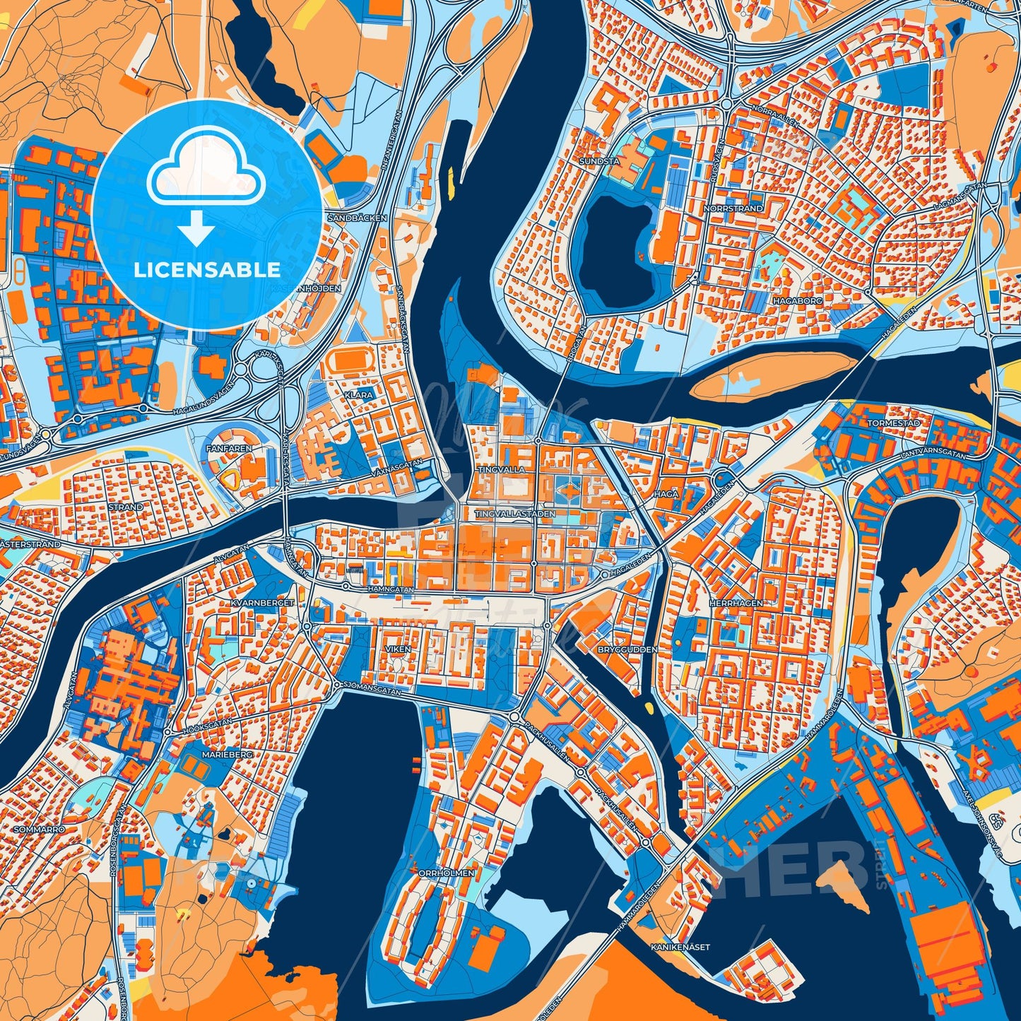 Colorful Karlstad Street Map with Labels and Buildings