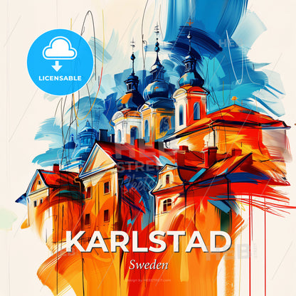 Vibrant Karlstad, Sweden - A Painting Of A Building With Towers - Square format print template