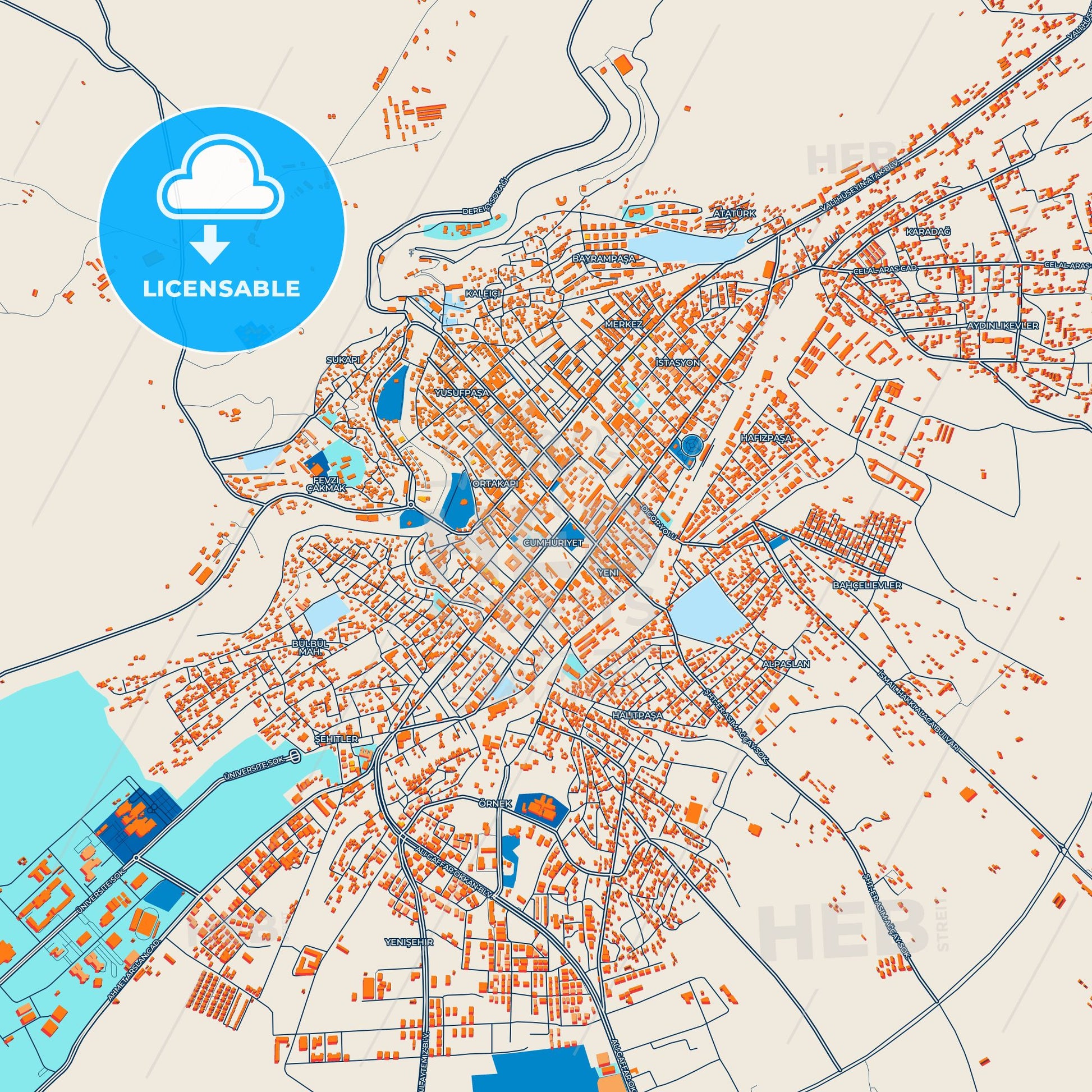 Colorful Kars Street Map with Labels and Buildings