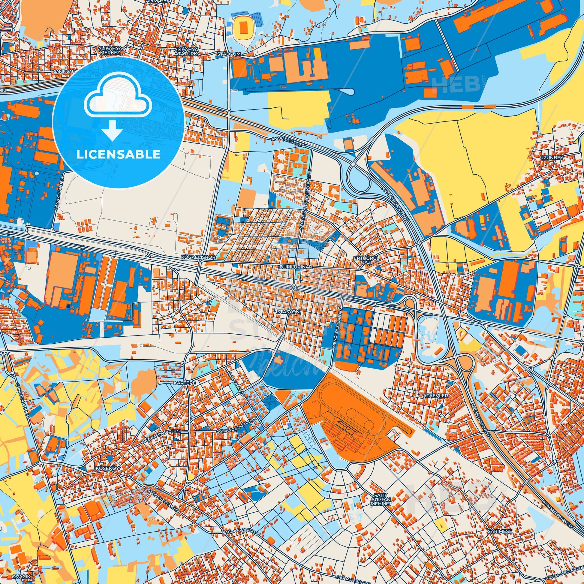 Colorful Kartepe Street Map with Labels and Buildings