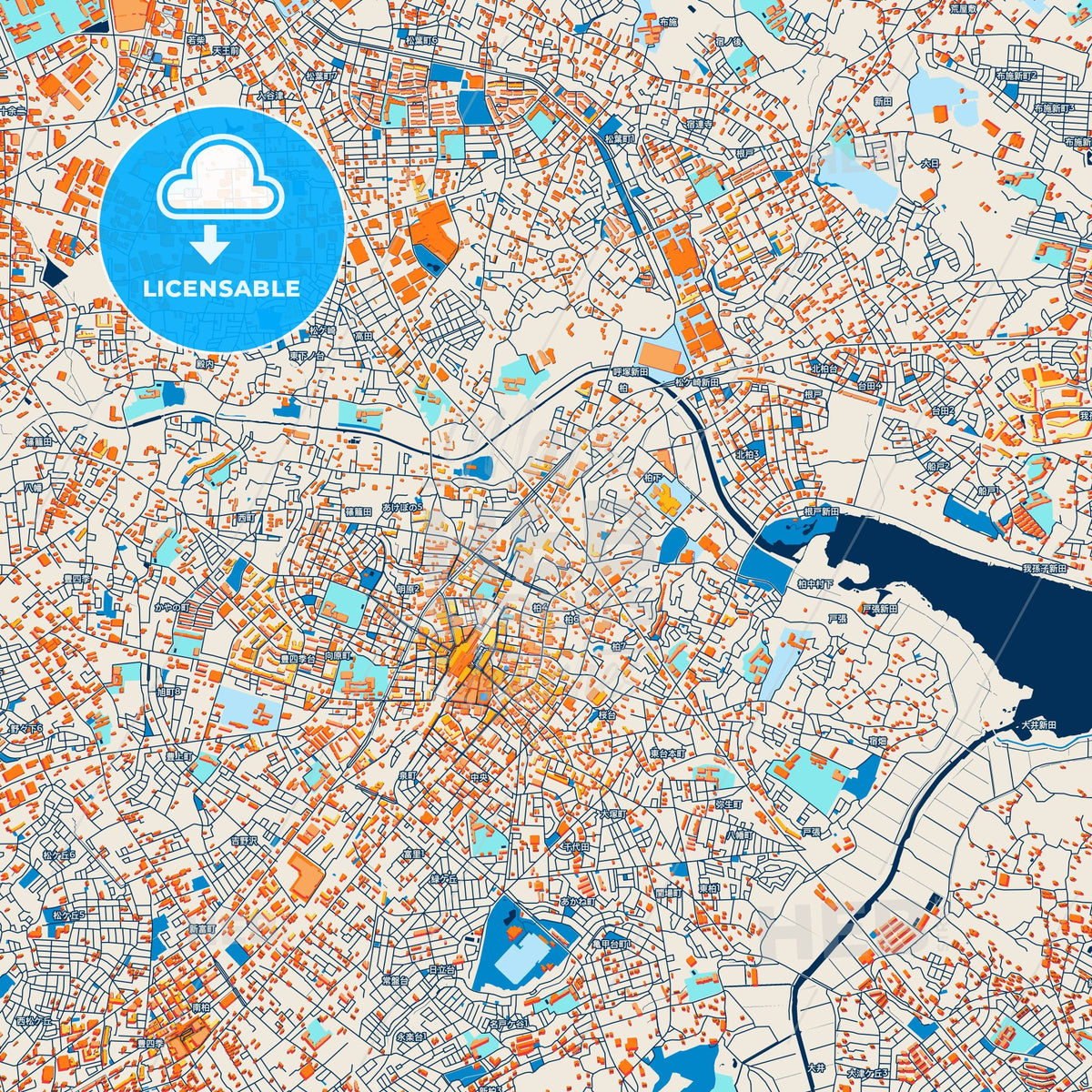 Colorful Kashiwa Street Map with Labels and Buildings
