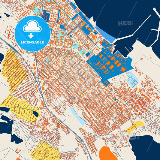 Colorful Kaspiysk Street Map with Labels and Buildings