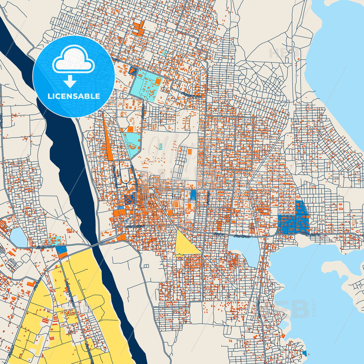 Colorful Kassala Street Map with Labels and Buildings