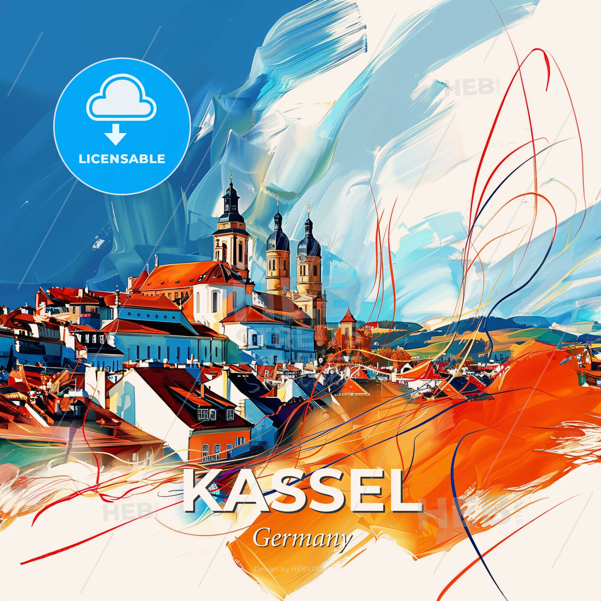 Vibrant Kassel, Germany - A Painting Of A Town - Square format print template