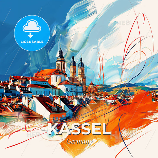 Vibrant Kassel, Germany - A Painting Of A Town - Square format print template