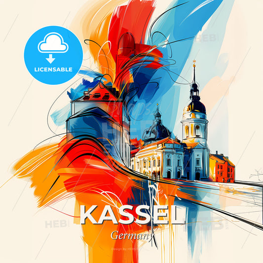 Vibrant Kassel, Germany - A Painting Of A Building With Colorful Paint Splashes - Square format print template