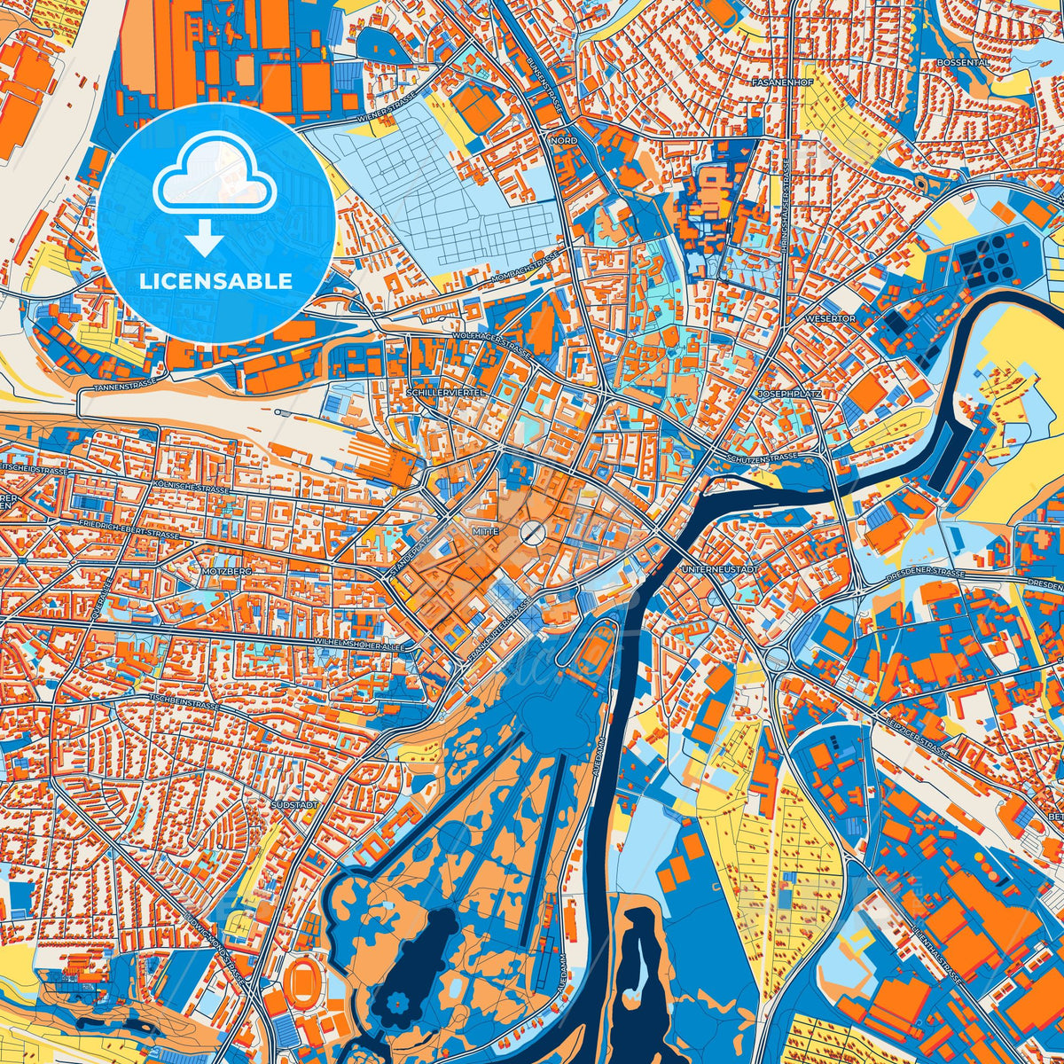 Colorful Kassel Street Map with Labels and Buildings