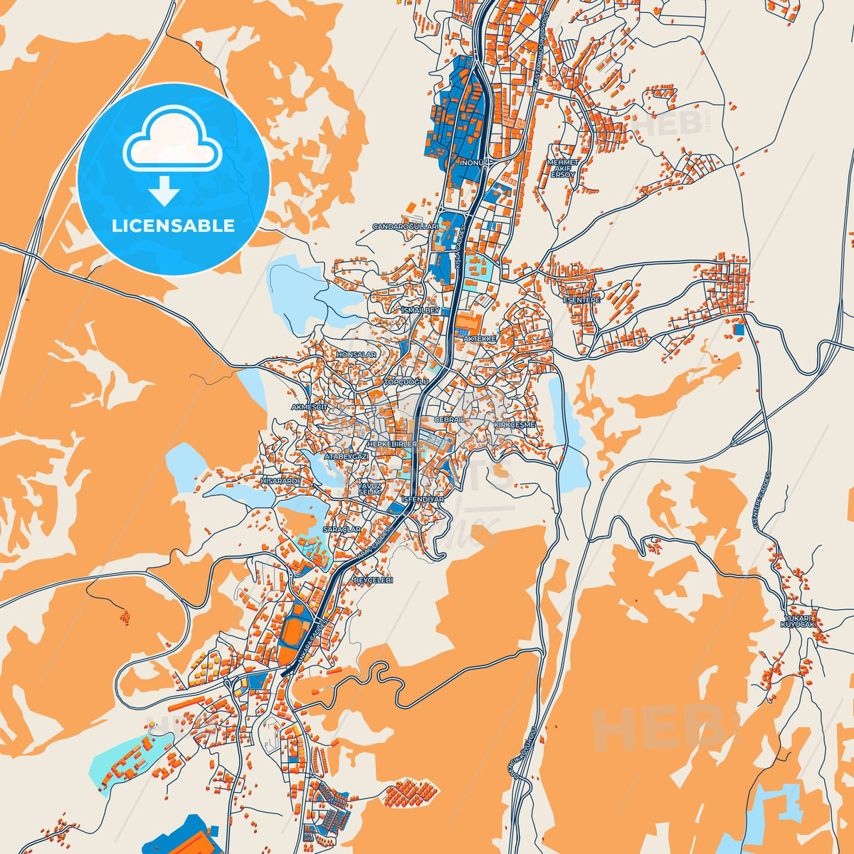 Colorful Kastamonu Street Map with Labels and Buildings