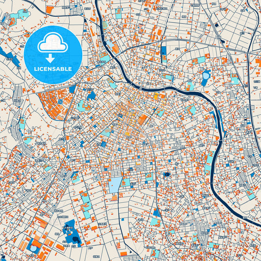 Colorful Kasukabe Street Map with Labels and Buildings