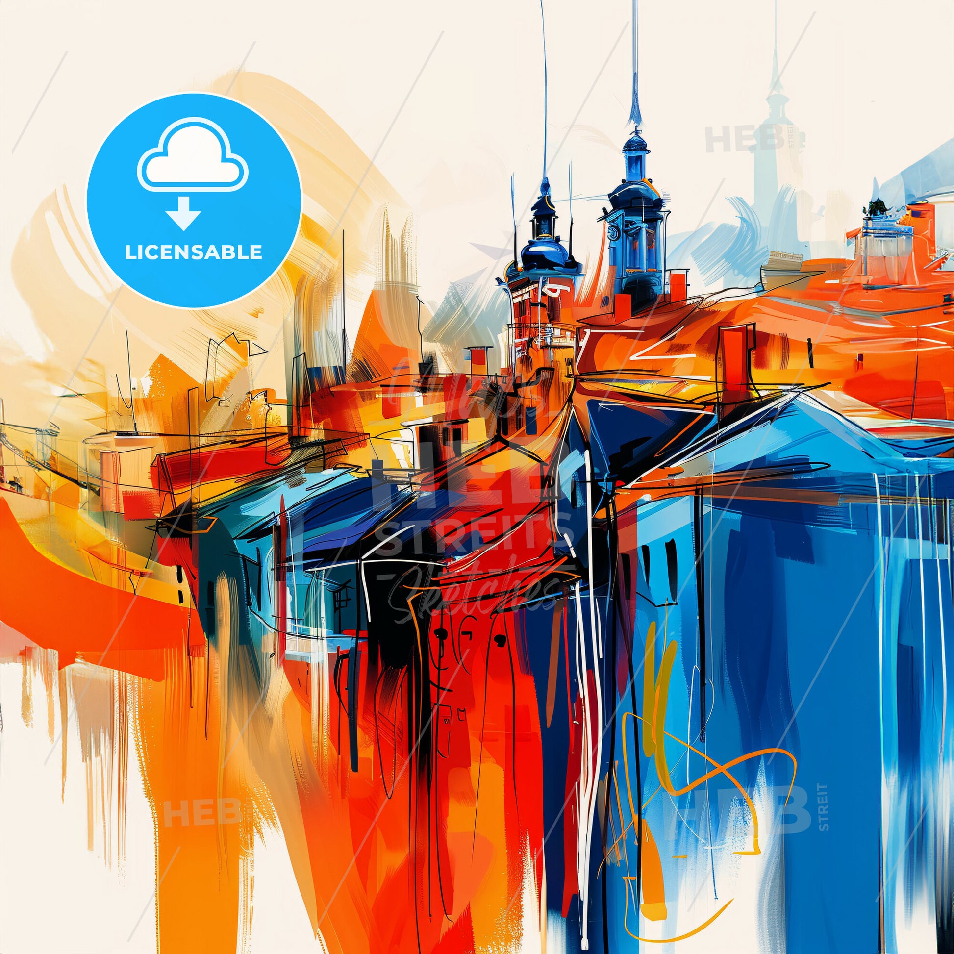 Vibrant Katowice, Poland - A Painting Of Buildings And Towers