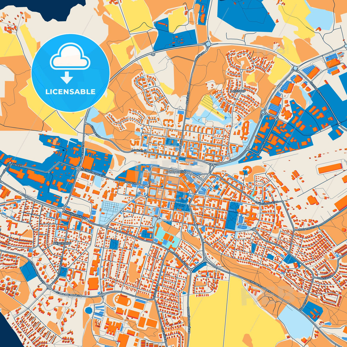 Colorful Katrineholm Street Map with Labels and Buildings