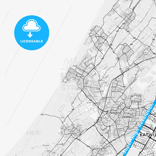 Katwijk, Netherlands light map with streetnames, citynames and districts