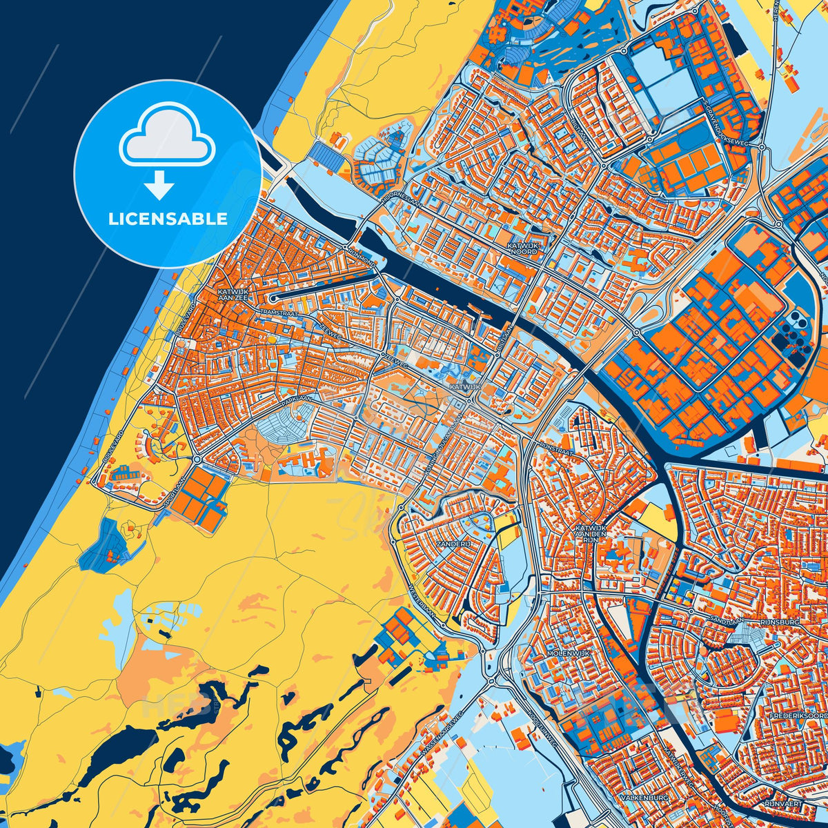 Colorful Katwijk Street Map with Labels and Buildings