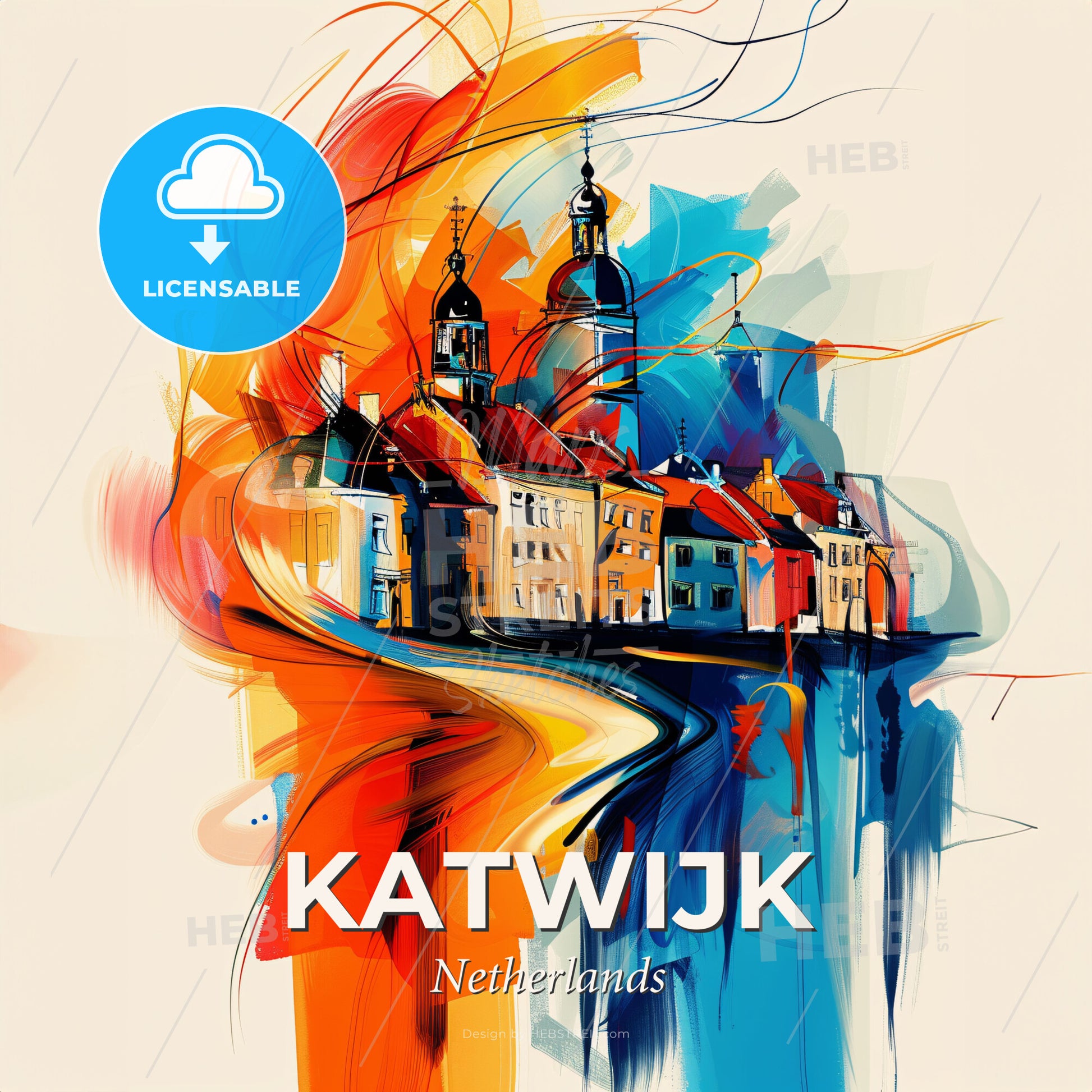 Vibrant Katwijk, Netherlands - A Painting Of A Town - Square format print template