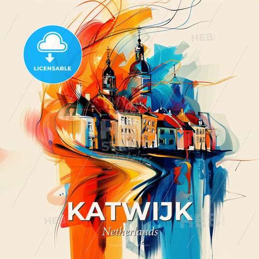 Vibrant Katwijk, Netherlands - A Painting Of A Town - Square format print template