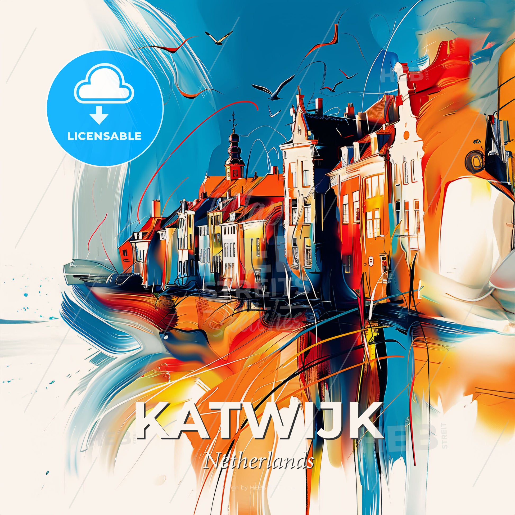 Vibrant Katwijk, Netherlands - A Painting Of A City - Square format print template