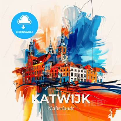 Vibrant Katwijk, Netherlands - A Painting Of A Building - Square format print template