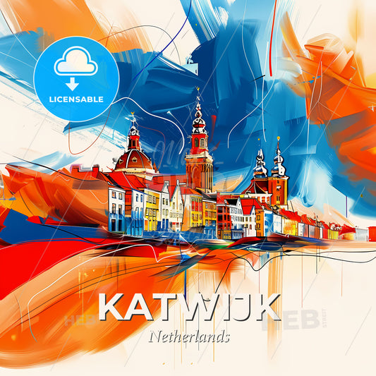 Vibrant Katwijk, Netherlands - A Painting Of A City - Square format print template