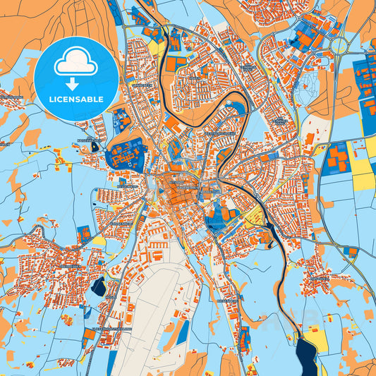 Colorful Kaufbeuren Street Map with Labels and Buildings
