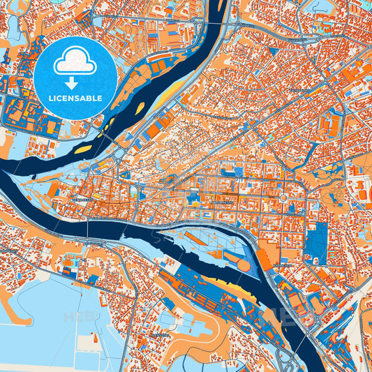 Colorful Kaunas Street Map with Labels and Buildings