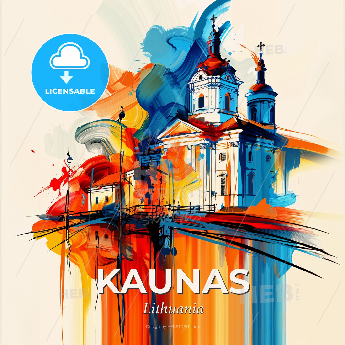 Vibrant Kaunas, Lithuania - A Painting Of A Building With Colorful Paint - Square format print template