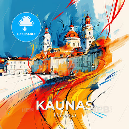 Vibrant Kaunas, Lithuania - A Painting Of A Building With A Colorful Swirl - Square format print template