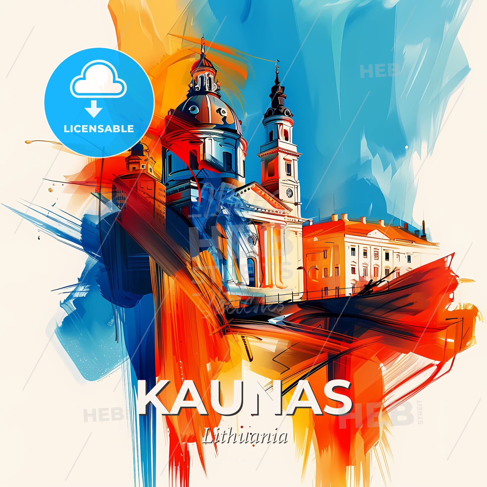 Vibrant Kaunas, Lithuania - A Painting Of A Building - Square format print template