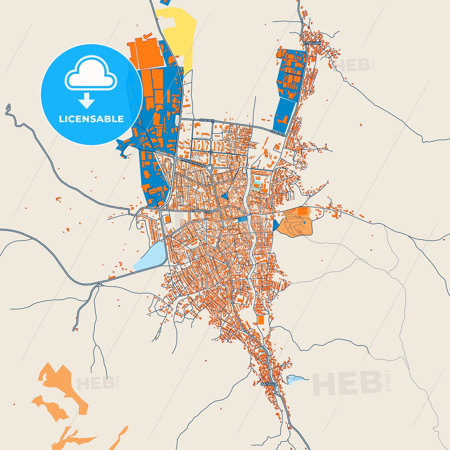 Colorful Kavadarci Street Map with Labels and Buildings