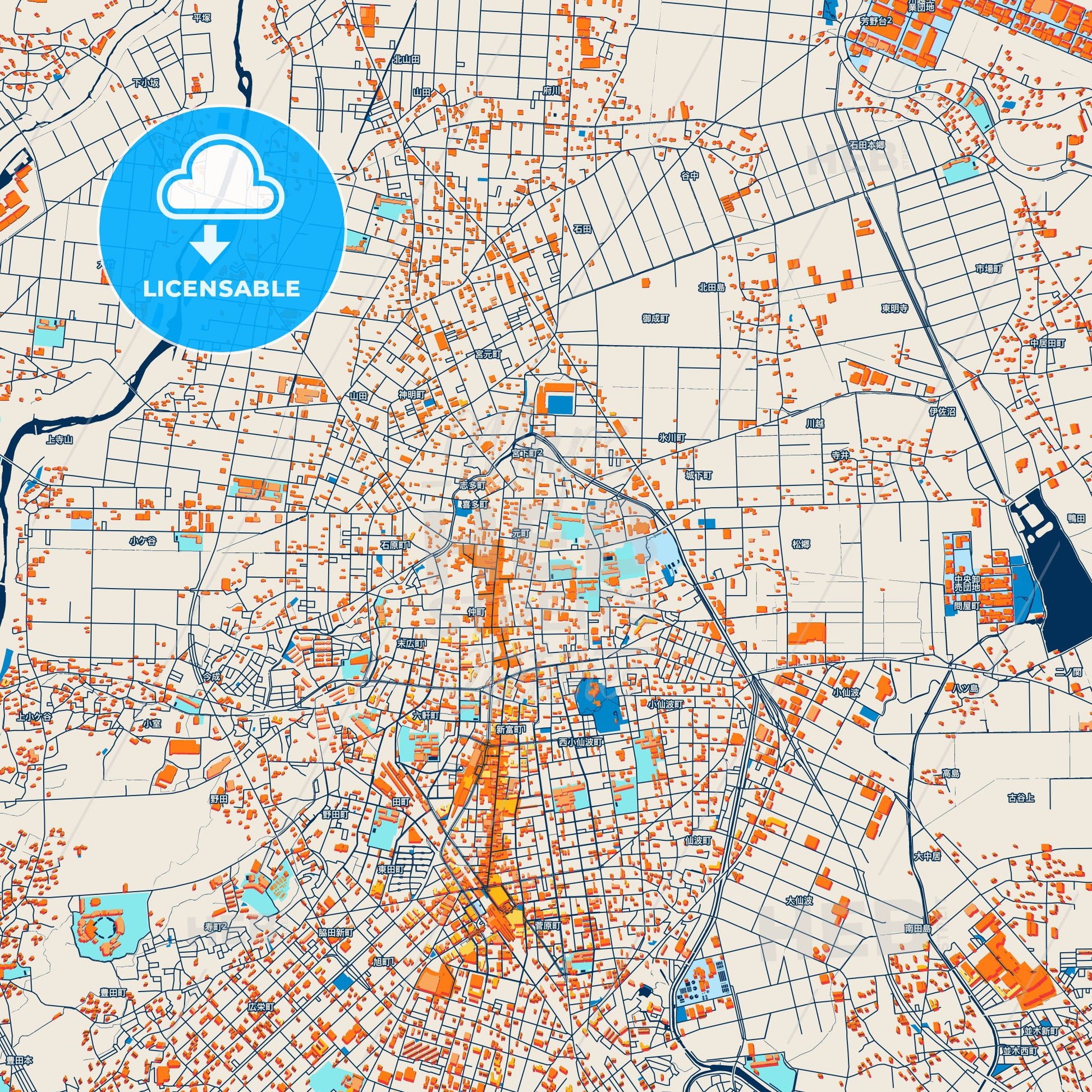 Colorful Kawagoe Street Map with Labels and Buildings
