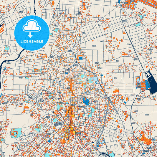 Colorful Kawagoe Street Map with Labels and Buildings