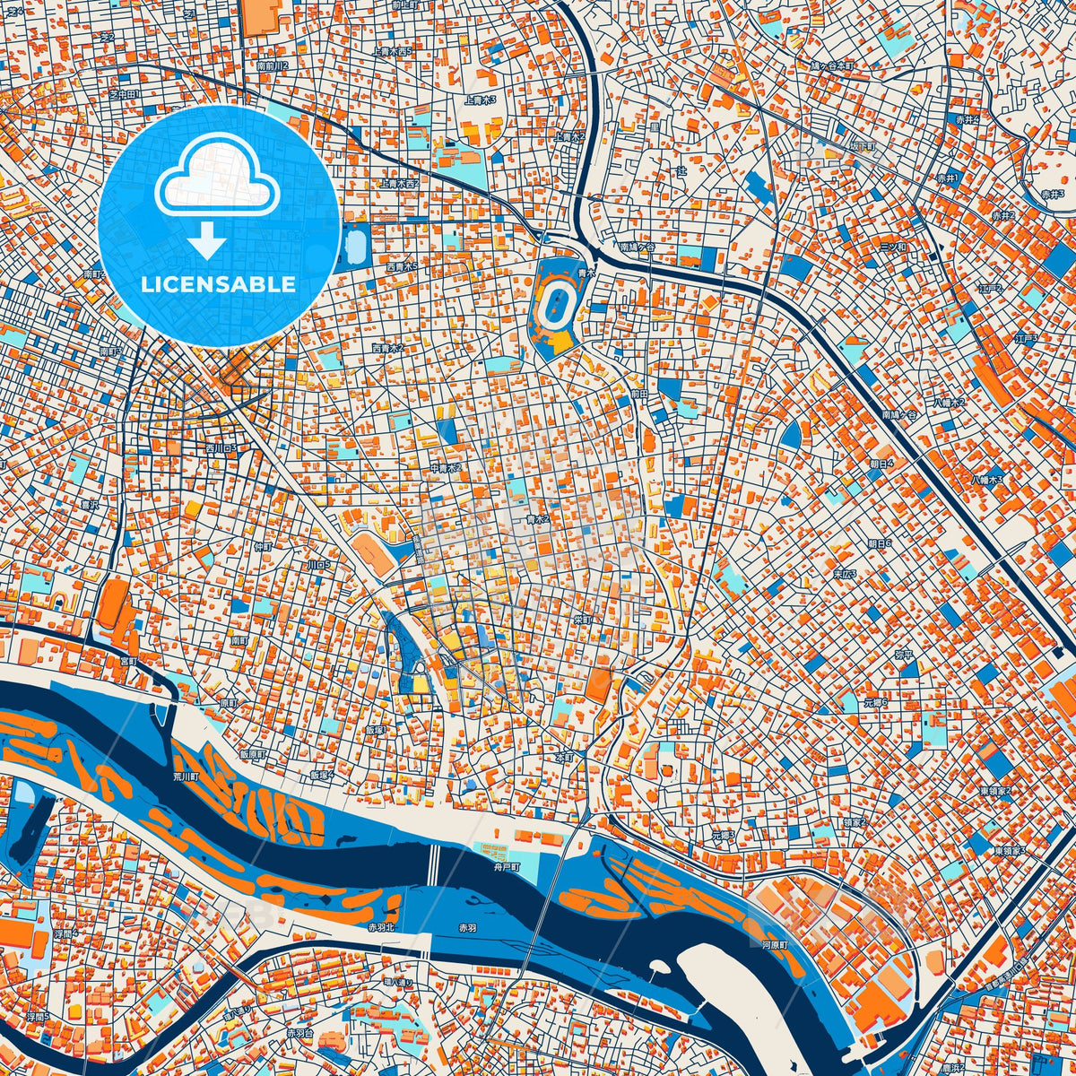 Colorful Kawaguchi Street Map with Labels and Buildings