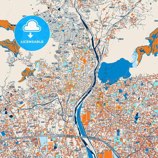Colorful Kawanishi Street Map with Labels and Buildings