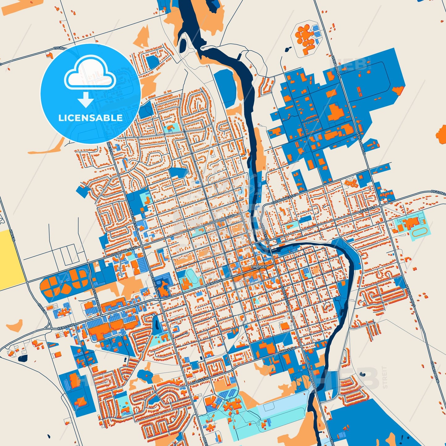 Colorful Kawartha Lakes Street Map with Labels and Buildings
