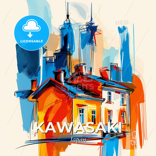 Vibrant Kawasaki, Japan - A Painting Of A Building - Square format print template