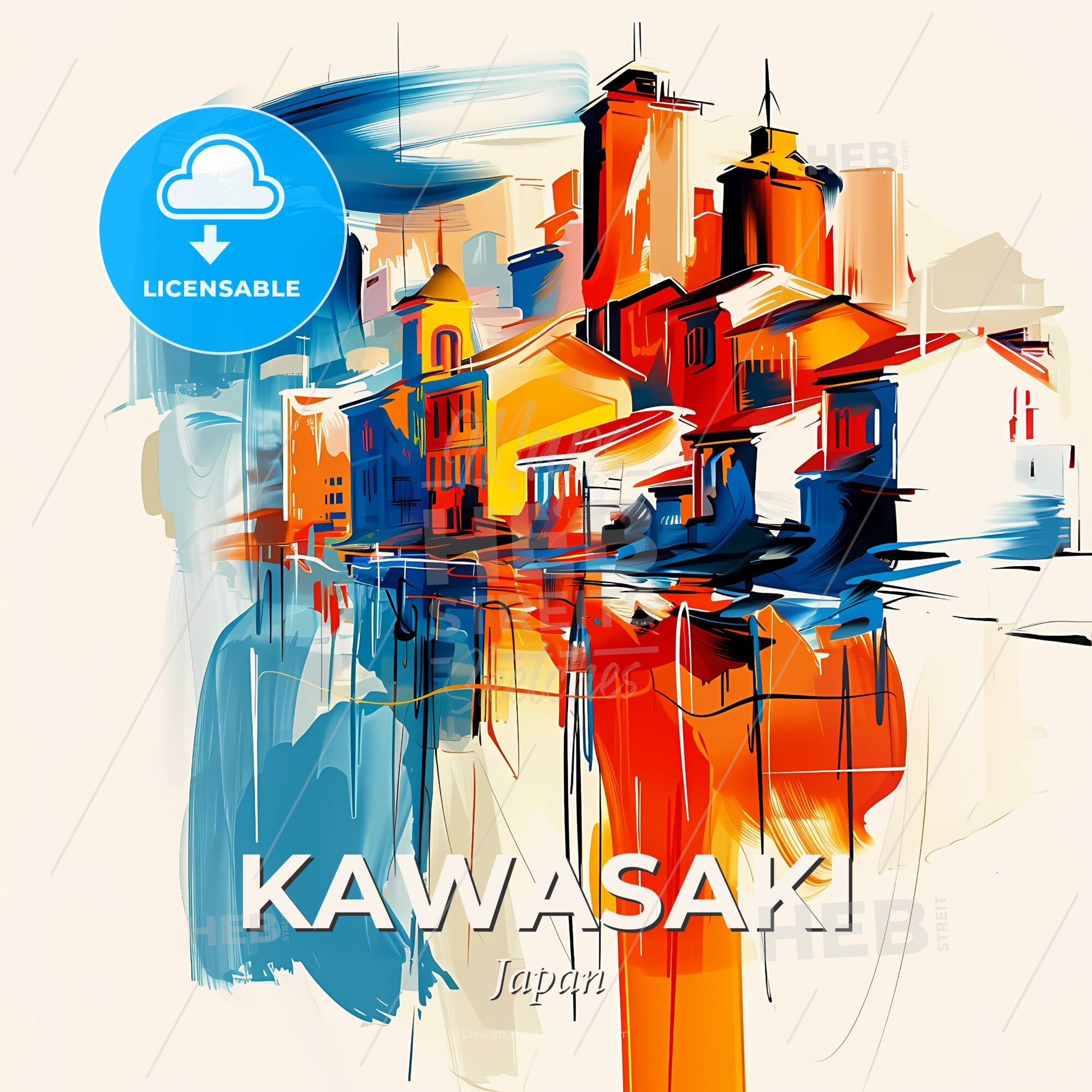 Vibrant Kawasaki, Japan - A Painting Of A City - Square format print template