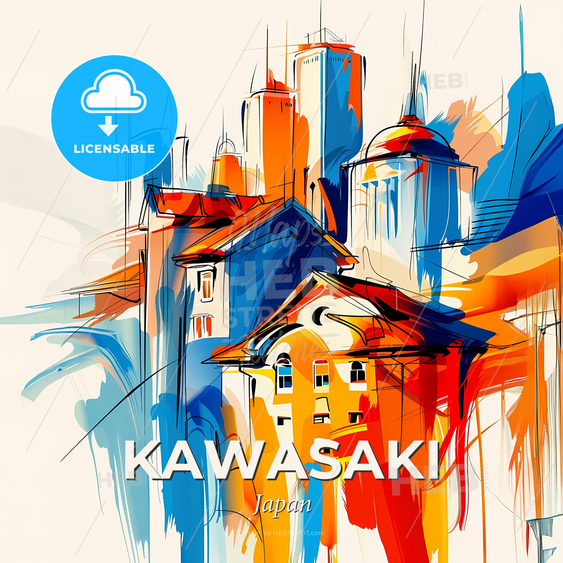 Vibrant Kawasaki, Japan - A Painting Of Buildings And Towers - Square format print template