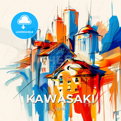 Vibrant Kawasaki, Japan - A Painting Of Buildings And Towers - Square format print template