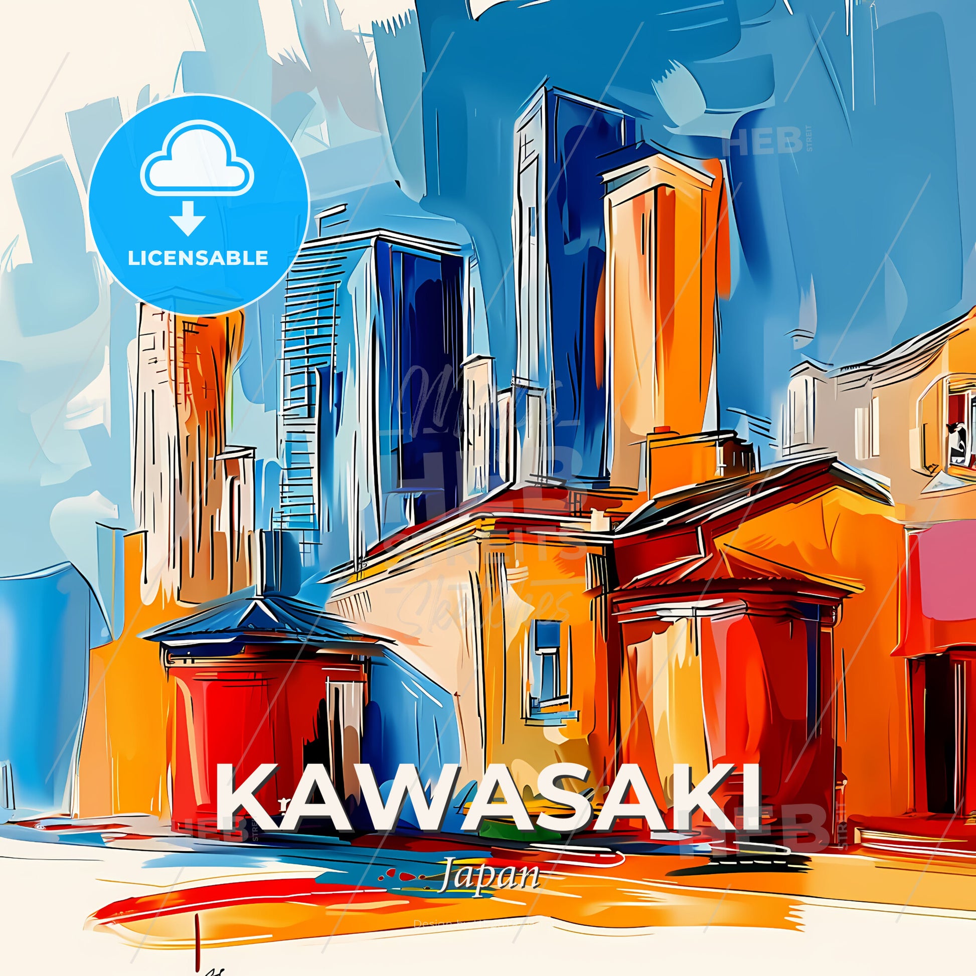 Vibrant Kawasaki, Japan - A Painting Of A City - Square format print template