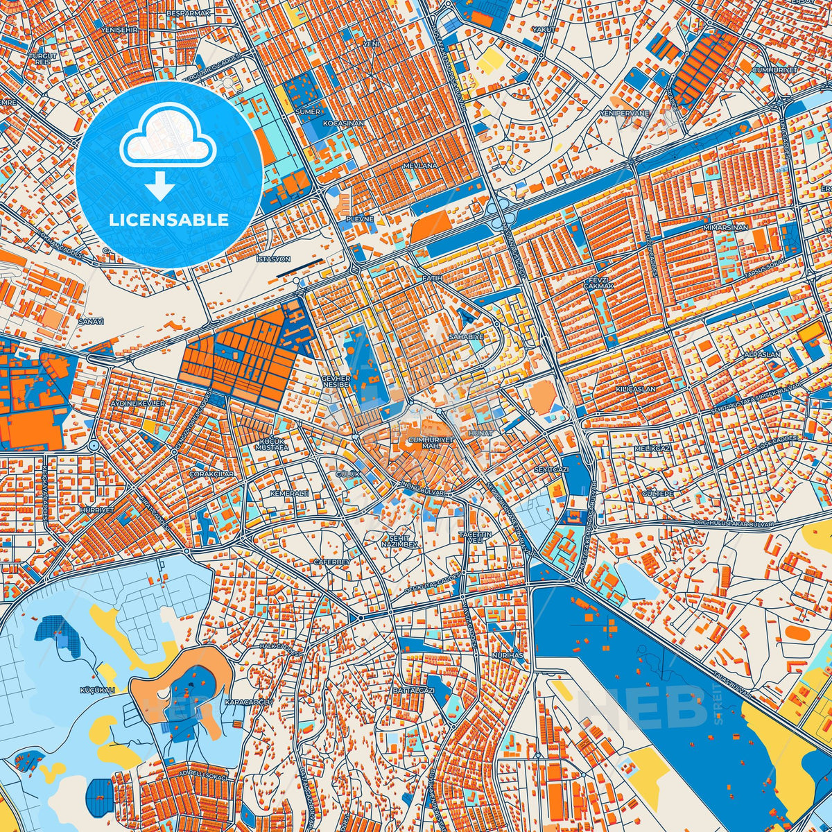Colorful Kayseri Street Map with Labels and Buildings