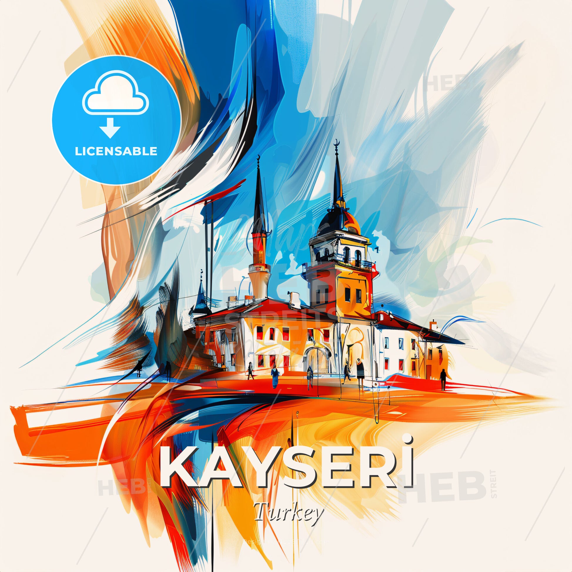 Vibrant Kayseri̇, Turkey - A Painting Of A Building - Square format print template