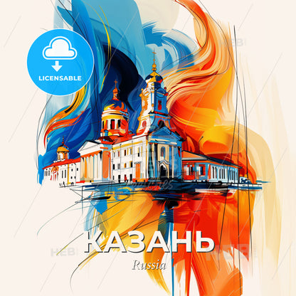 Vibrant Казань, Russia - A Painting Of A Building With Colorful Smoke - Square format print template