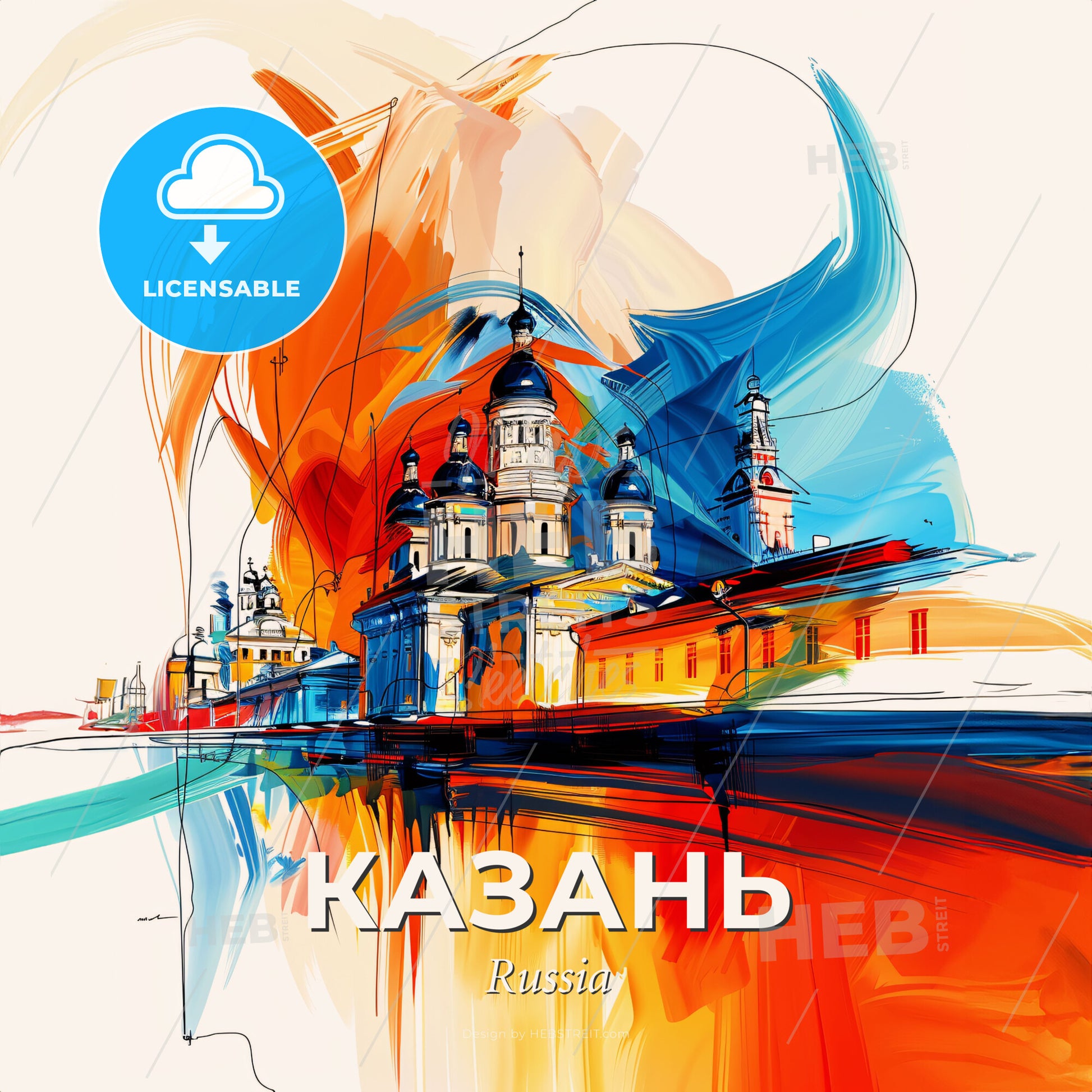 Vibrant Казань, Russia - A Painting Of A Building With A Colorful Background - Square format print template