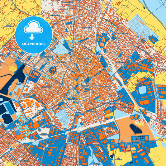 Colorful Kecskemét Street Map with Labels and Buildings
