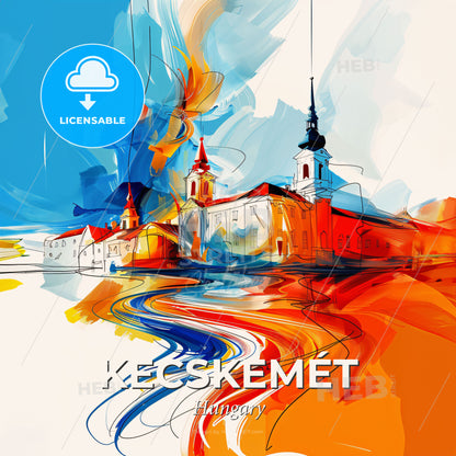 Vibrant Kecskemét, Hungary - A Painting Of A Building With Colorful Paint - Square format print template