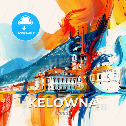 Vibrant Kelowna, Canada - A Painting Of A Building - Square format print template