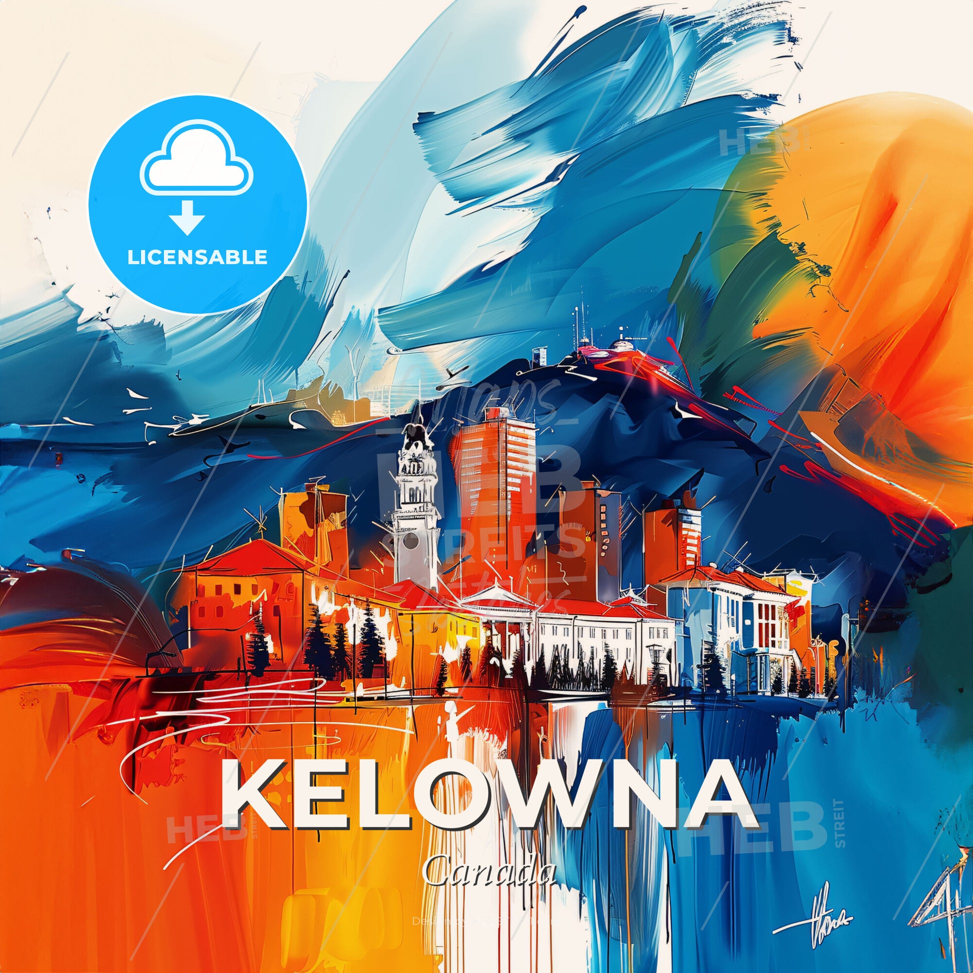 Vibrant Kelowna, Canada - A Painting Of A City - Square format print template