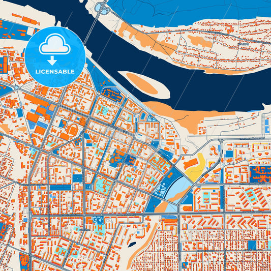 Colorful Kemerovo Street Map with Labels and Buildings