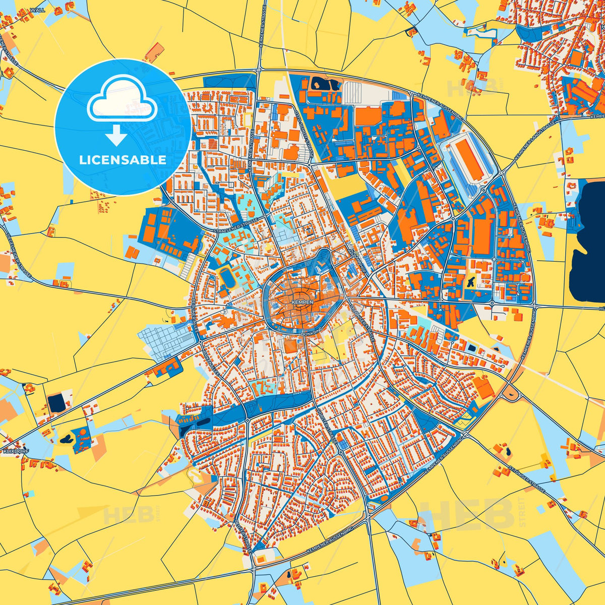 Colorful Kempen Street Map with Labels and Buildings