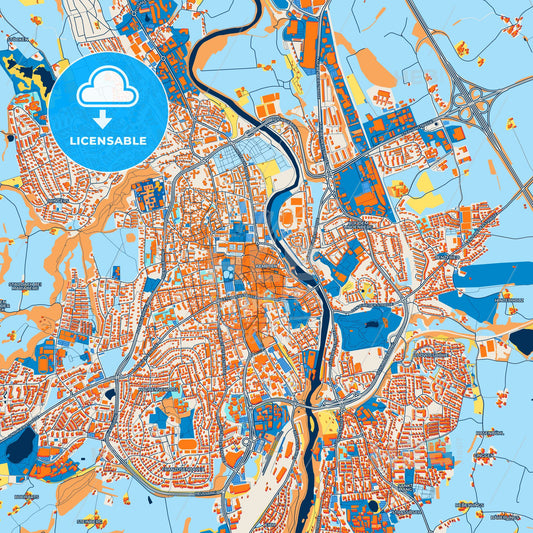 Colorful Kempten (Allgau) Street Map with Labels and Buildings