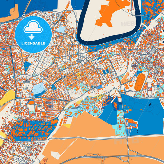 Colorful Kenitra Street Map with Labels and Buildings